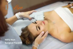 Woman having Hi-Fu to reduce wrinkles Farthingstone.