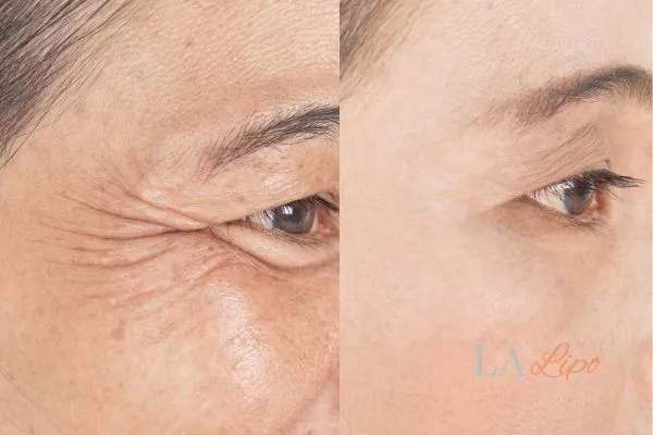 Before and after results of woman - HI-fu wrinkles reduction treatment Farthingstone