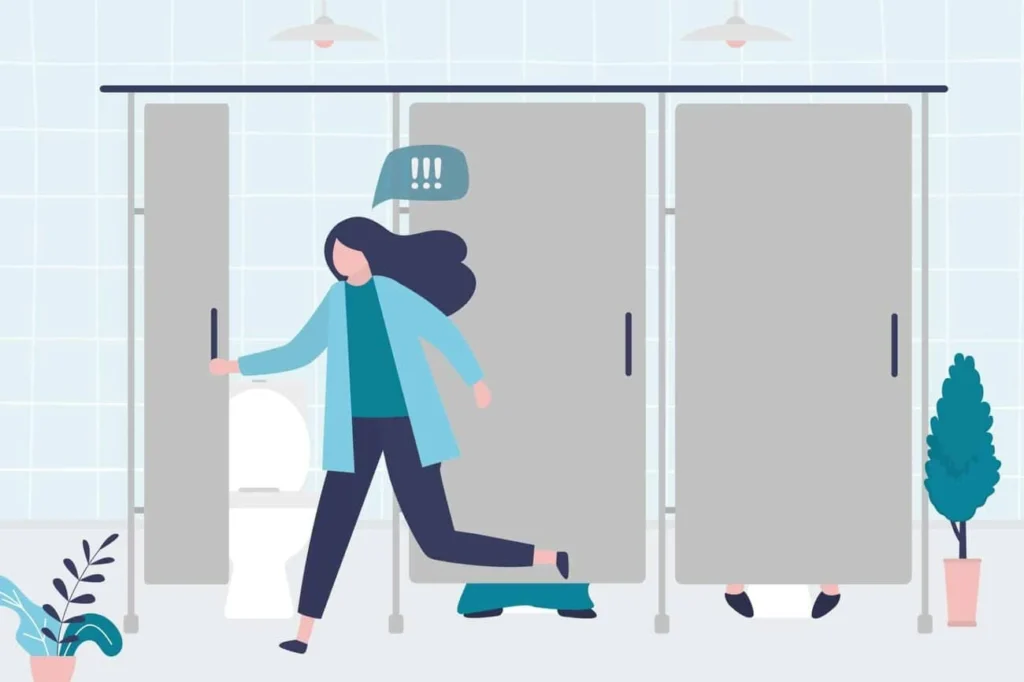graphic of Urine incontinence Farthingstone woman running to the toilet.